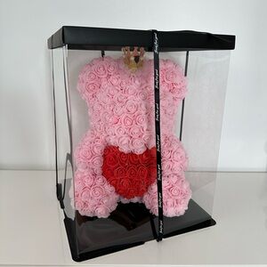 Luxury Pink Rose Teddy Bear with Artificial Flowers 14 inch